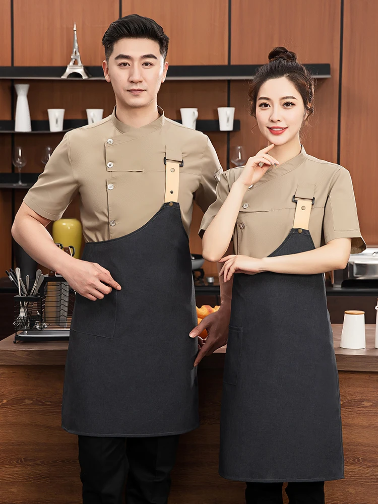 سترة طبخ المطبخ لخدمة الطعام Pizzaiolo Chef Uniform Restaurant Cook Shirt مع مريلة مخبز مقهى النادل ملابس العمل النادلة