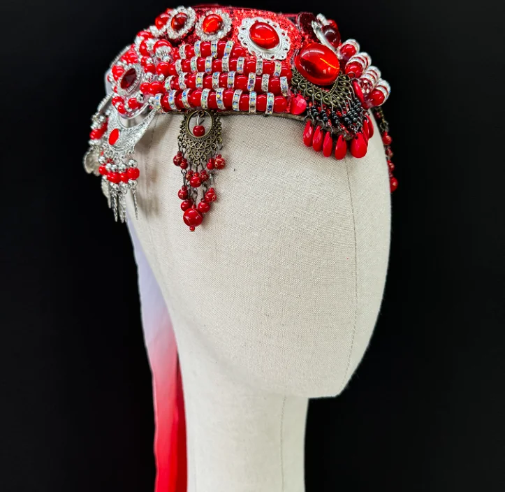 Chinese Mongolian Women Headwear Beads Dance