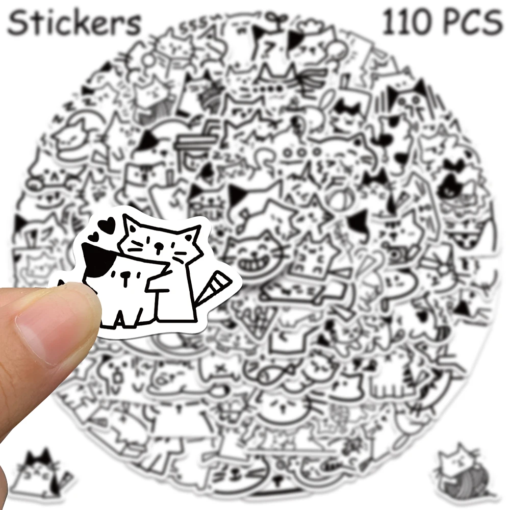 110 stücke Cartoon Nette Skizzen Kätzchen Aufkleber Aufkleber Für Telefon Sammelalbum Skateboard Gitarre Helm DIY Graffiti Ästhetische Aufkleber – Detail 5