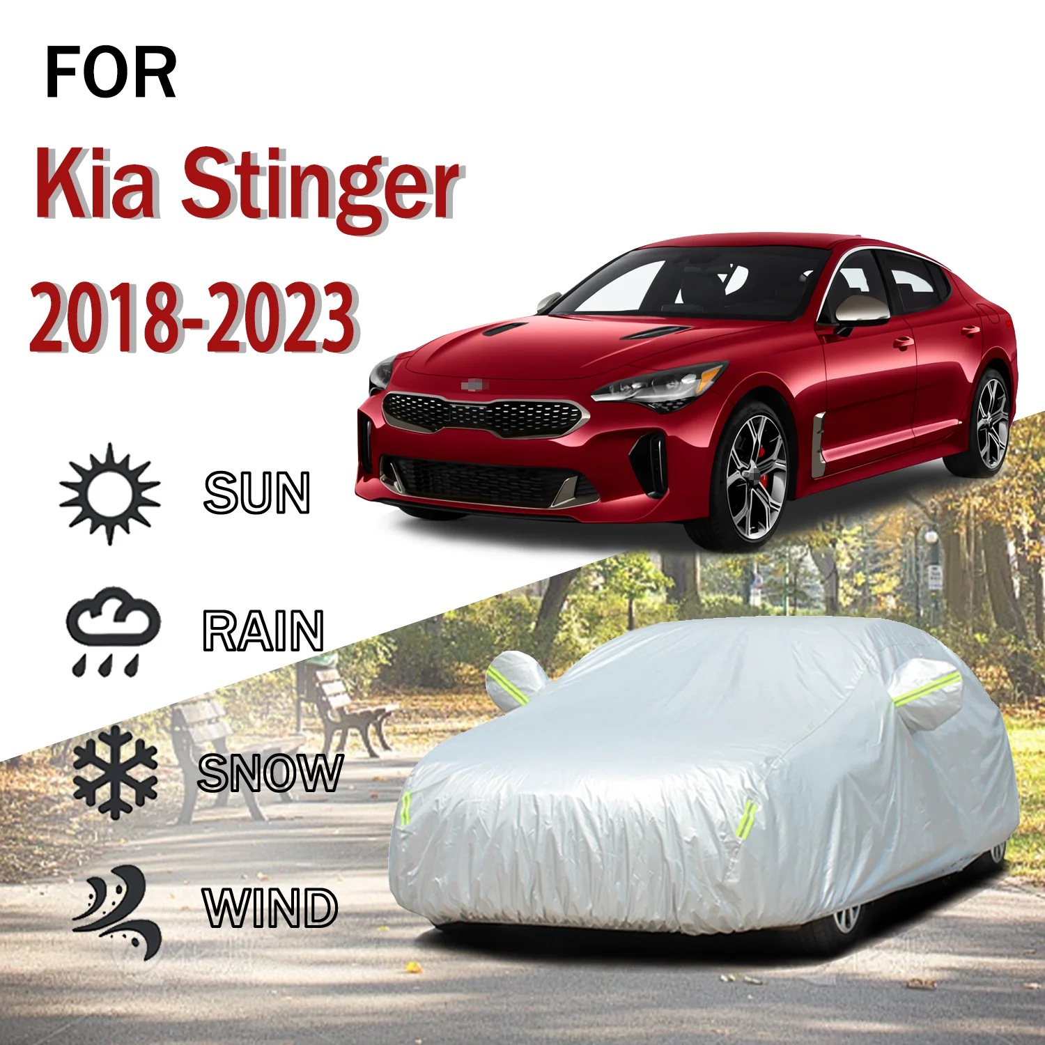 

For Kia Stinger 2018-2023 Outdoor Protection Full 190T Car Covers Snow Cover Sunshade Dustproof Cover Car Exterior Accessories