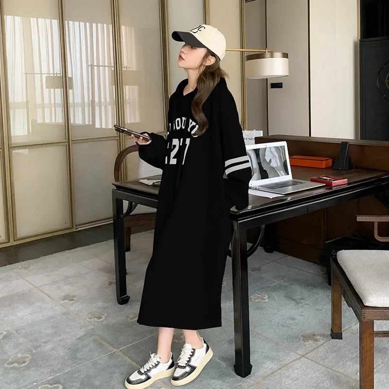 Plus Size Long Loose Hoodie Dress Cover up Slimming for Fat Girls Autumn New Style Comfortable Lazy Style One Piece Dress