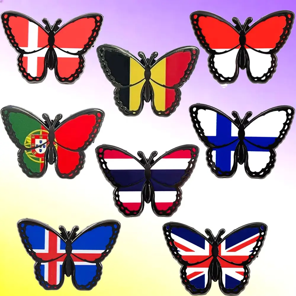 National Flags of Various Countries Butterfly Shaped Brooch Classic Pattern Animal Creative Enamel Pin Patriot Collect Badge