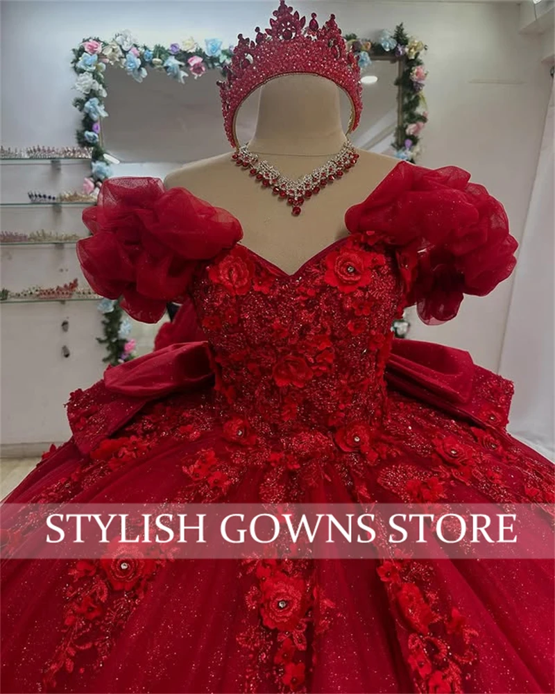 Nowa Czerwona Sukienka Quinceanera z Odkrytymi Ramionami, Suknia Balowa, Koraliki, Falbany, Warstwowe Kwiaty, Sukienka Urodzinowa, Vestidos De 15 Años, Szyta na Miarę