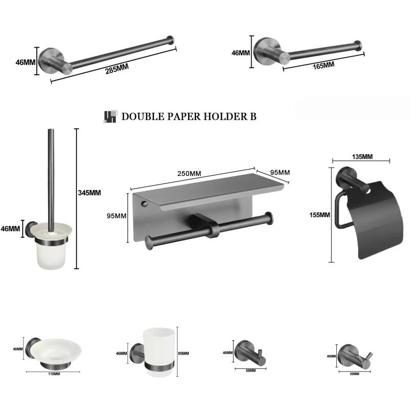 

Grey 304 Stainless Steel Bath Towel Rack Towel Rack Cup Holder Paper Rack Coat Hook Toilet Brush Holder Bathroom Accessories