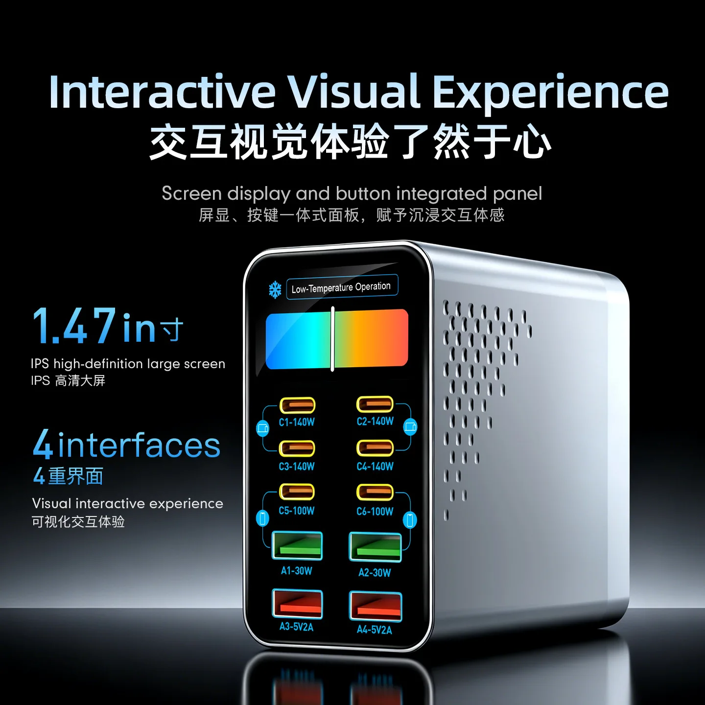 165W GaN Desktop Charging Station Digital Display PD3.1 Multi Port Fast Charger for Phone Tablet