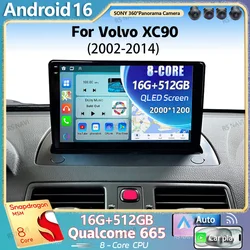 볼보 XC90 2002-2014용 안드로이드 16 2K QLED 안드로이드 카 라디오 멀티미디어 비디오 플레이어 GPS 스테레오 카플레이 헤드 유닛