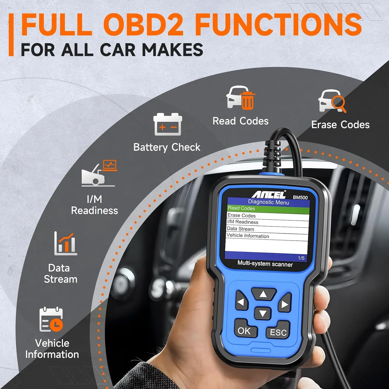 ANCEL BM500 All Systems OBD2 Scanner Fits for BMW Mini Battery Registration EPB Oil Reset Car Code Reader Diagnosis Tools