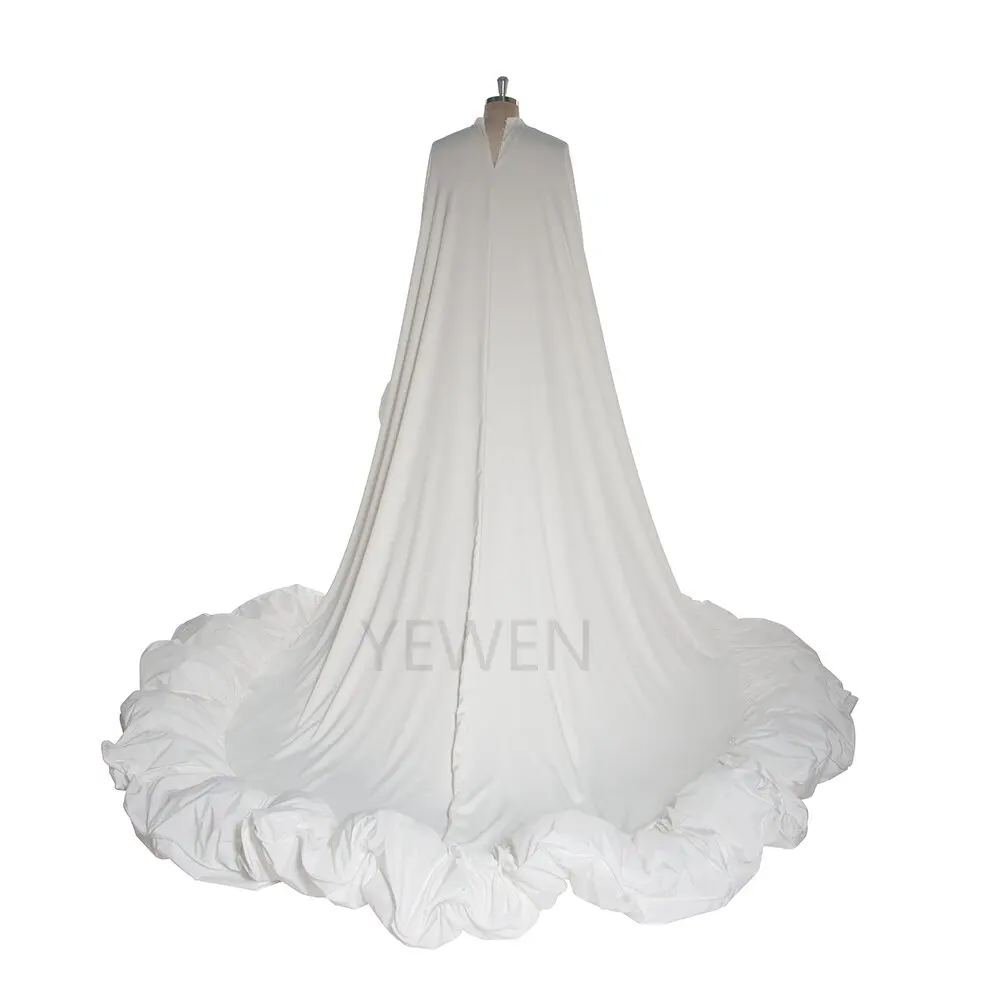 Elegante witte lange bruidsjurk met ruches en sleepcape Asymmetrische formele maxi-jurk voor bruiloftsfotoshootfeest YW251021