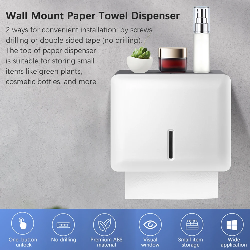 Wall Mount Paper Towel Dispenser Multifold Hand Towel Tissue Holder with Key Lock for Bathroom Kitchen Bedroom