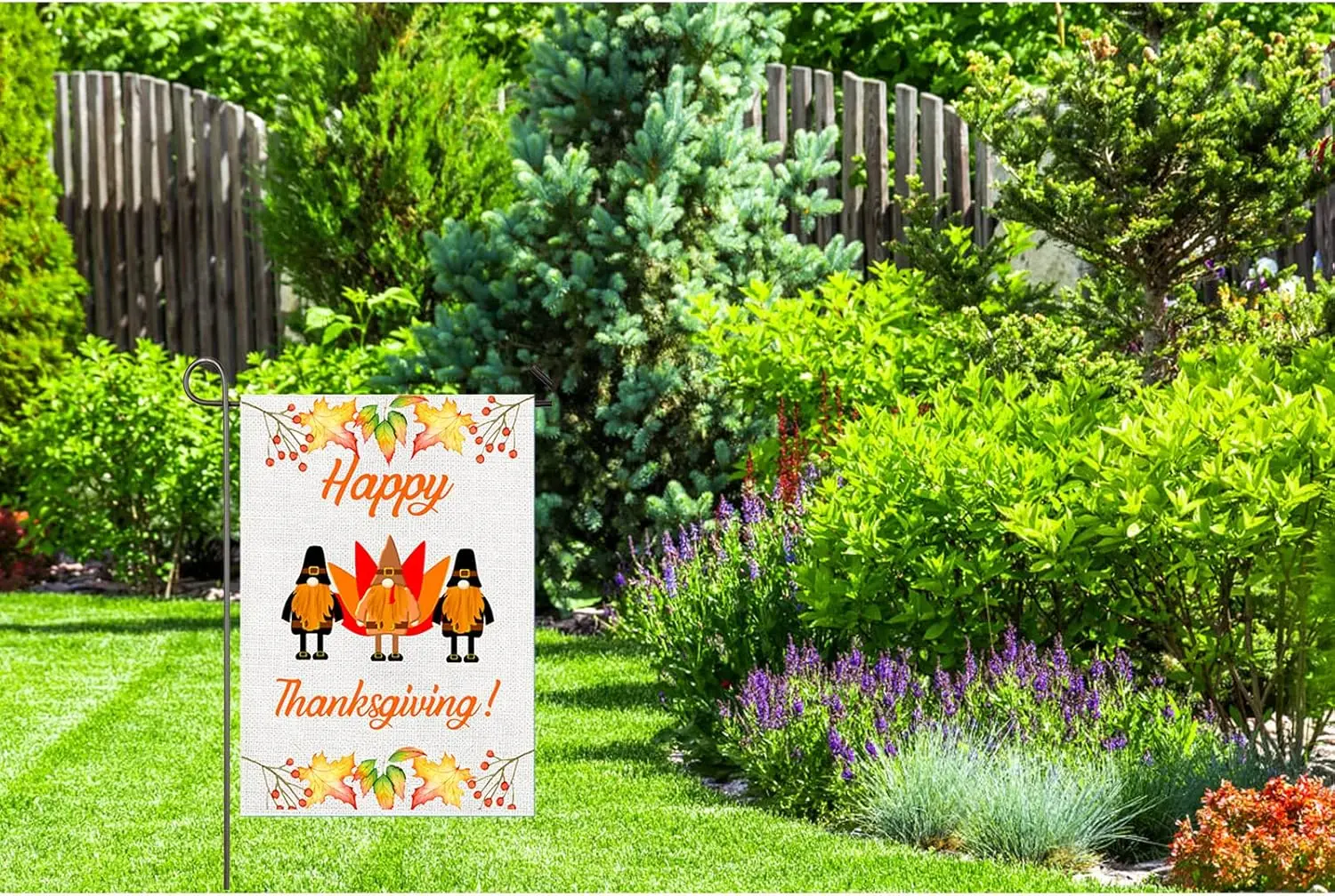 Happy Thanksgiving Garden Flag 12x18 Inch Double Sided Decorative Pilgrim Turkey Gnomes Fall Garden Flag Autumn Harvest Mapl jjp