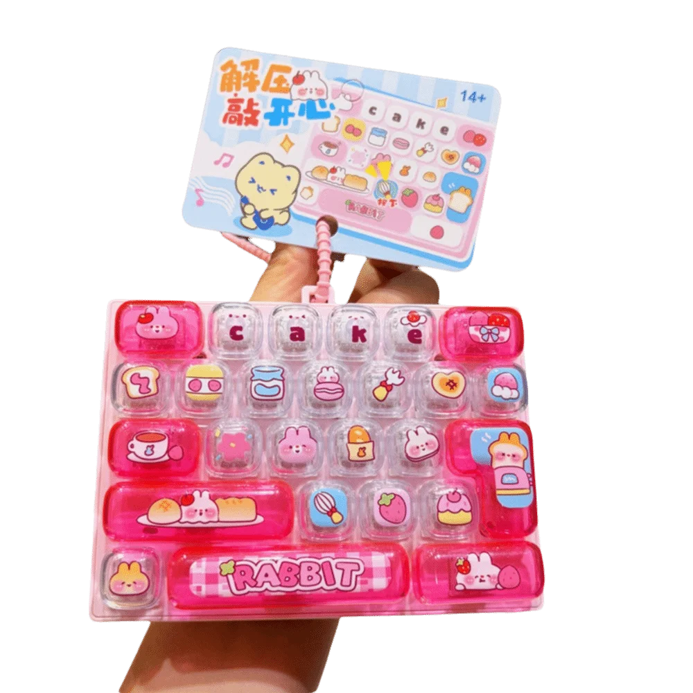 26-Key Decompression Button Transparent Dual-Tone Cute Design Mini Keyboard Pendant Strawberry Rabbit Fruit Keyboard Keychain