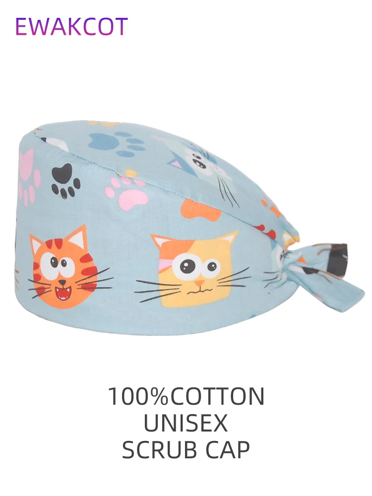 Cute Cats Scrub Cap Breathable Surgical Hat for Doctor Nurse Vet Dental Clinic Beauty Salon Headwear Operating Room Caps Unisex