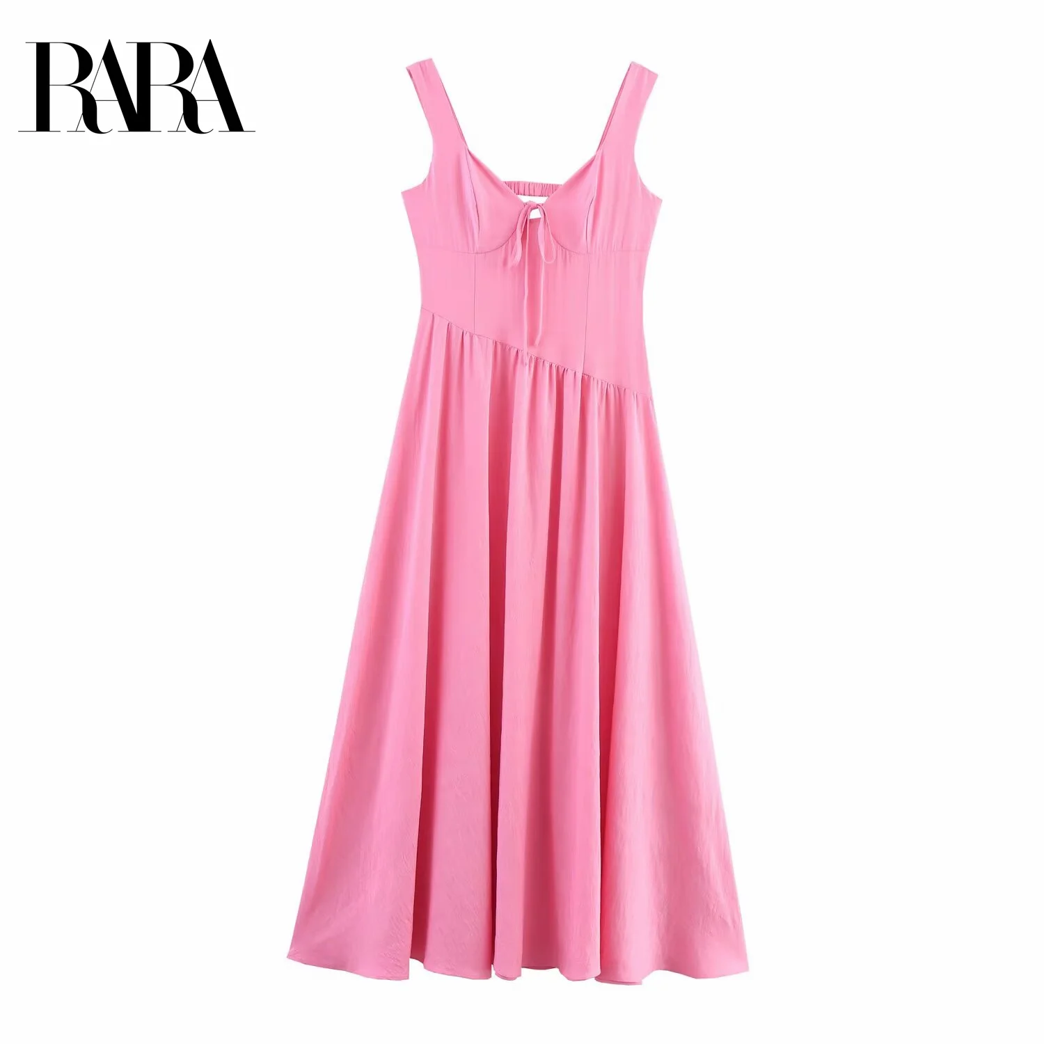 

RARA2025 Summer New Women's French Casual Retro Temperament Sleeveless Waist Sexy Backless Long Suspender Dress