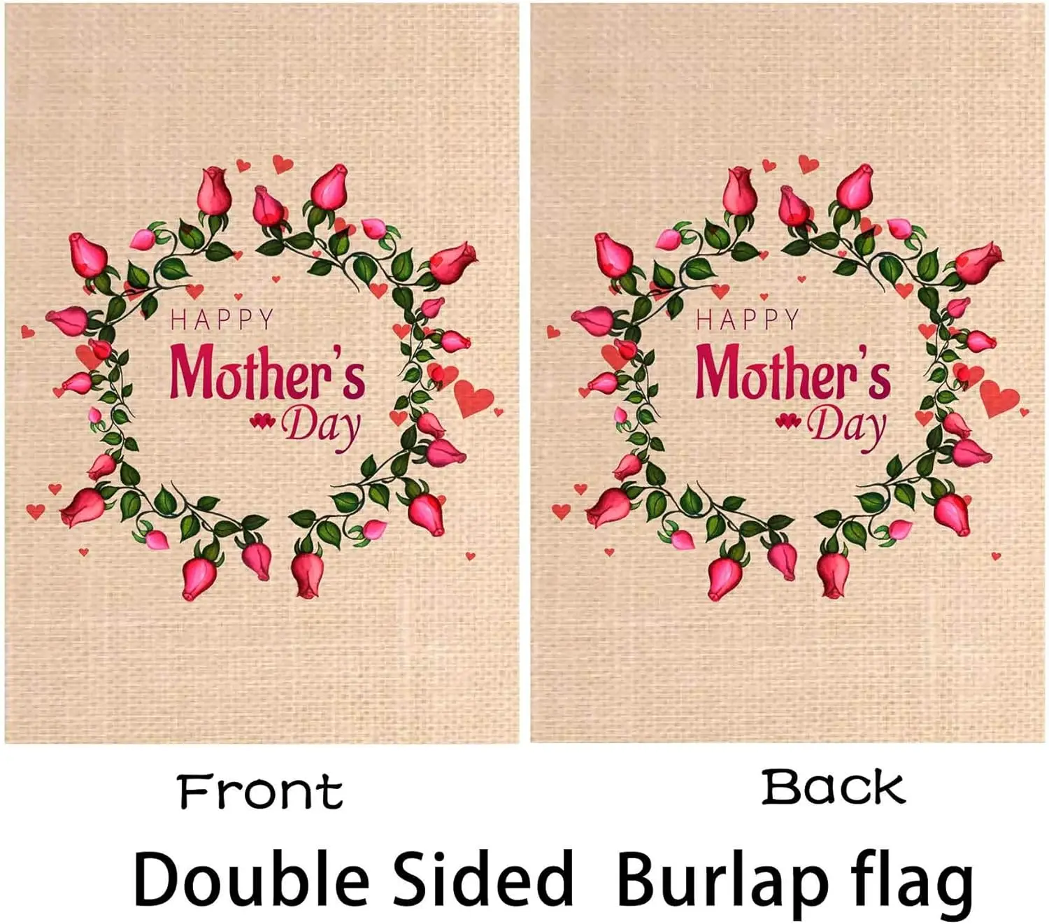 Mother's Day House Flag,Burlap Happy Mother's Day Garden Flag Rose Foral Hear Double Sided Outdoor Flag 28 x 40 Inch Lar