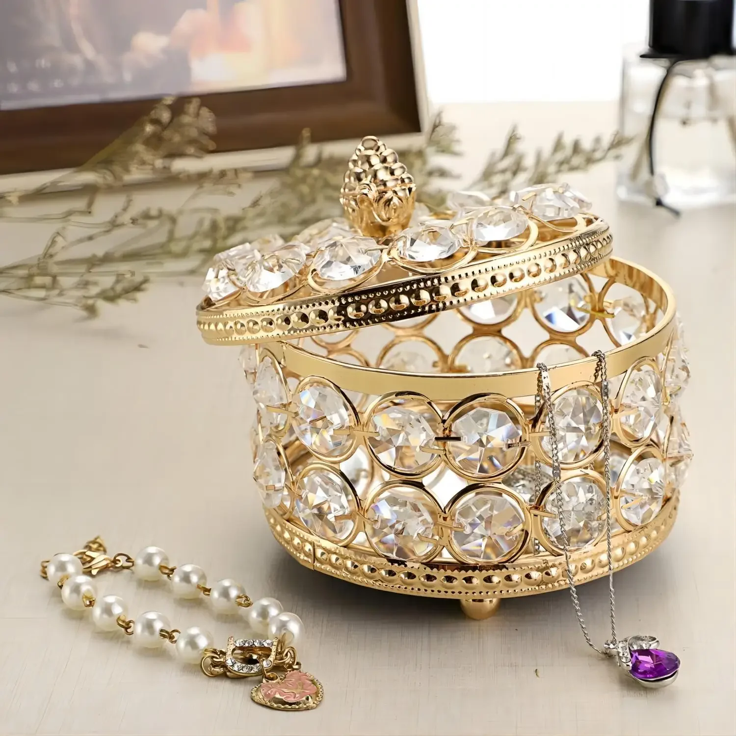 

Зеркальная шкатулка для драгоценностей из хрустального стекла, сундук с сокровищами, органайзер для безделушек для колец, сережек, дисплея