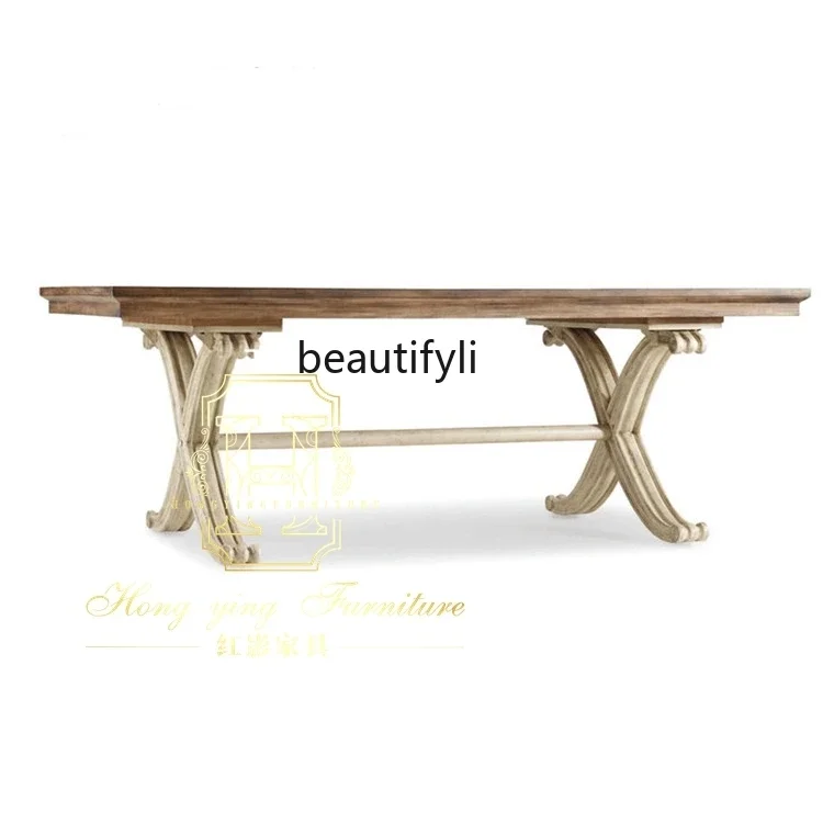 American dining table French country retro antique old rectangle, Nordic simple solid wood dining table