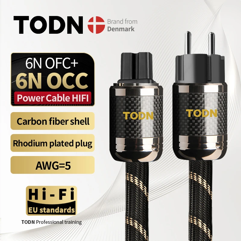 

TODN power cable hifi OCC&OFC high-end audio cable EU/US Carbon fiber plug Rhodium plated plug