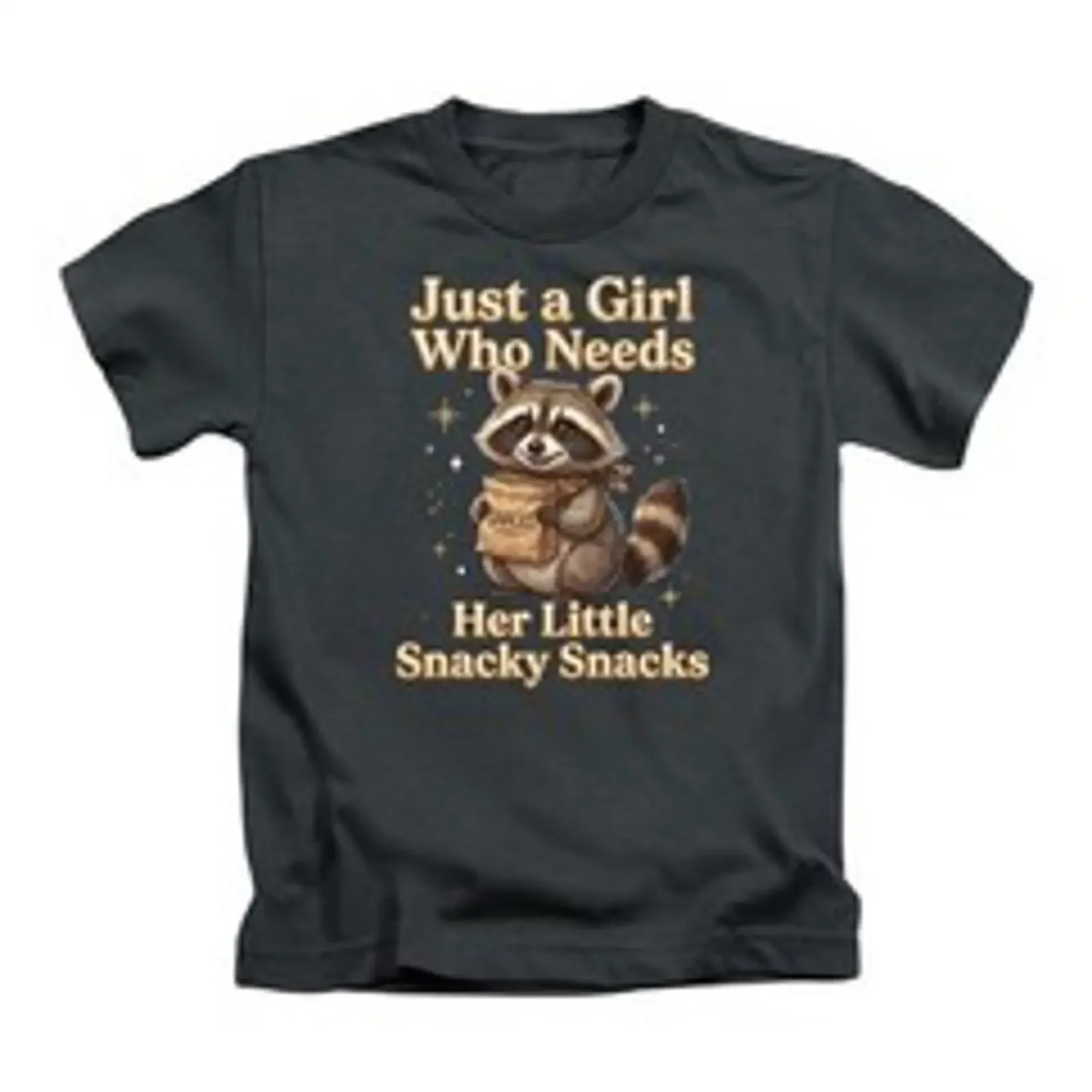 Camiseta para adultos con diseño de meme de oso mapache, divertida, vintage, lavada, versátil, suave y elegante: Just A Girl Who Needs Her Snacky Snacks