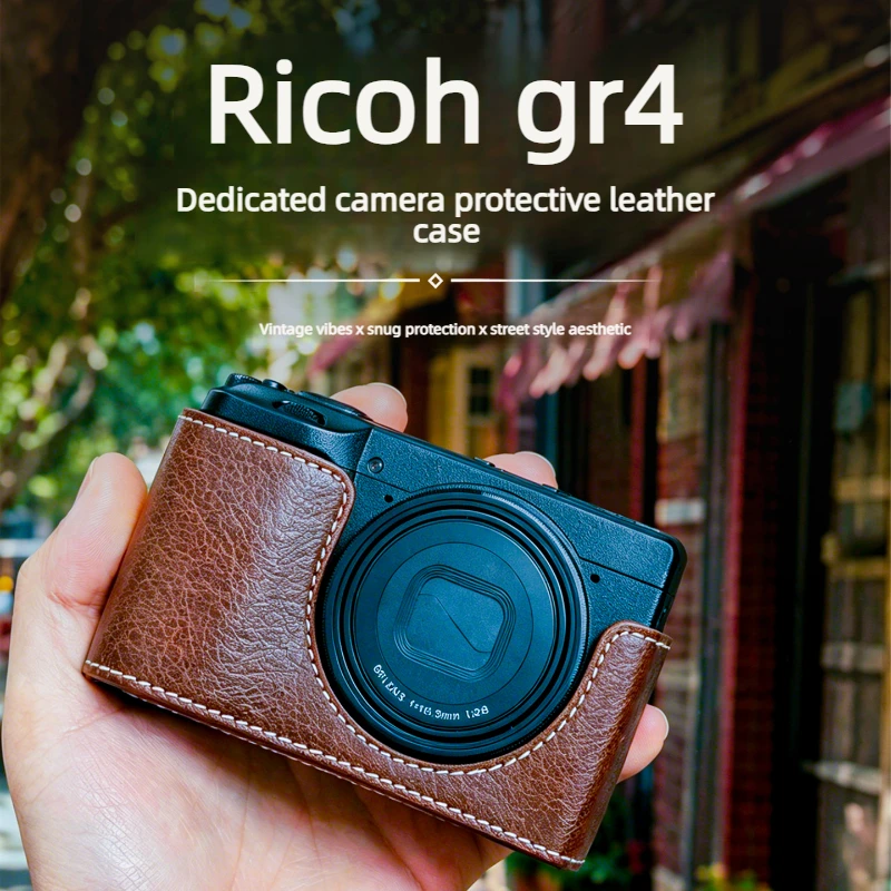 Ricoh GR4GRIII Camera Retro Leather Half bag Protective Case With Lychee Pattern Base Camera Storage box