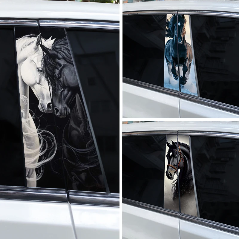 2 uds pegatina de caballo corriendo para coche Pilar B pegatina impermeable que cubre arañazos calcomanía de vinilo para coche DIY calcomanía de estilo Modded para coche