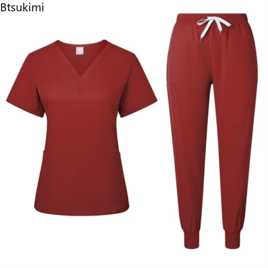 Nurse Uniforms Woman Short Sleeve V Neck Top Scrubs Jogger Pants Medical Scrubs Set Women Summer Casual Uniformes Clinicos Suit - view 3