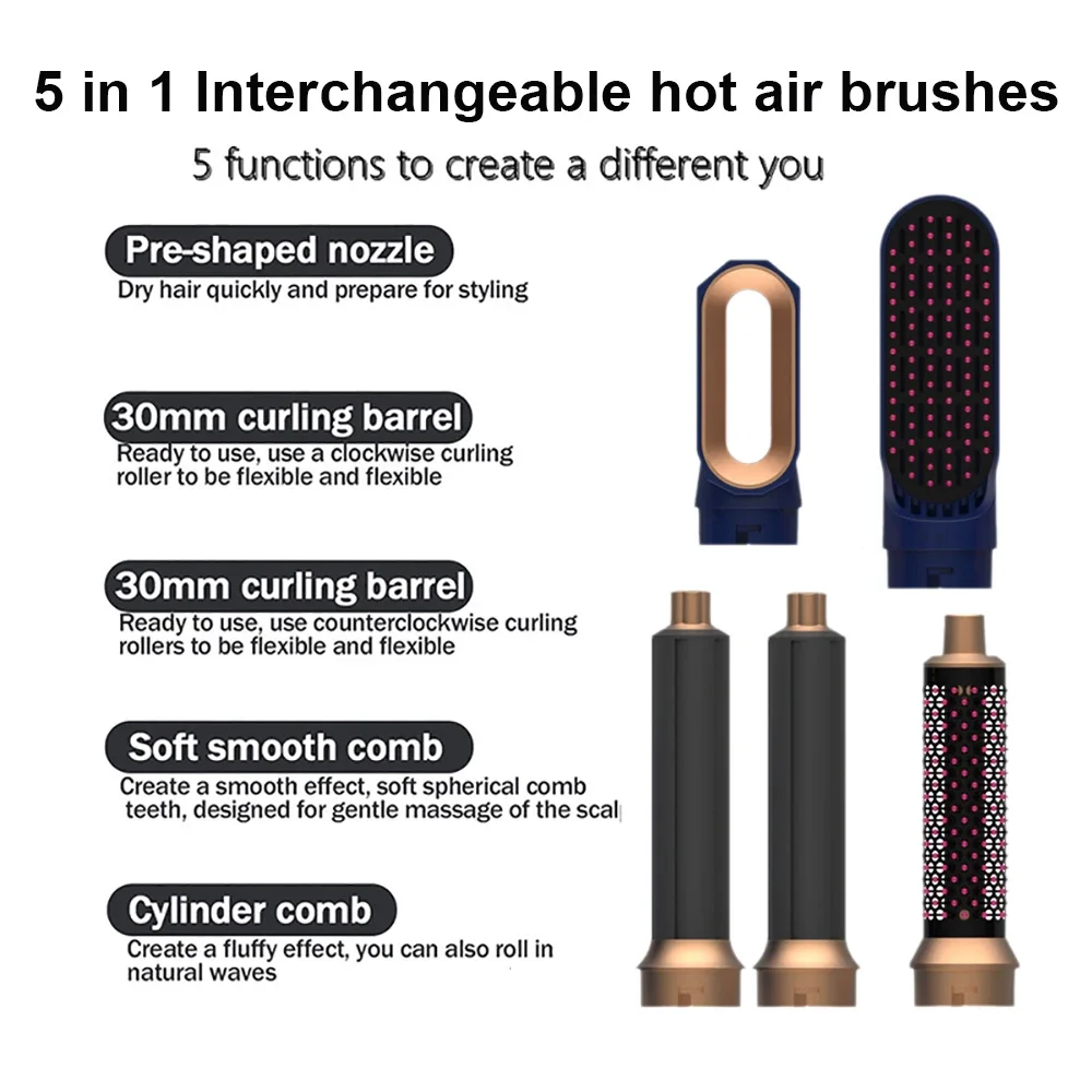 مجفف شعر متعدد مصفف شعر 5 في 1 مكواة تجعيد مكواة فرد الشعر مع فرشاة شعر مجفف شعر مجفف شعر مصفف شعر متعدد الطراز