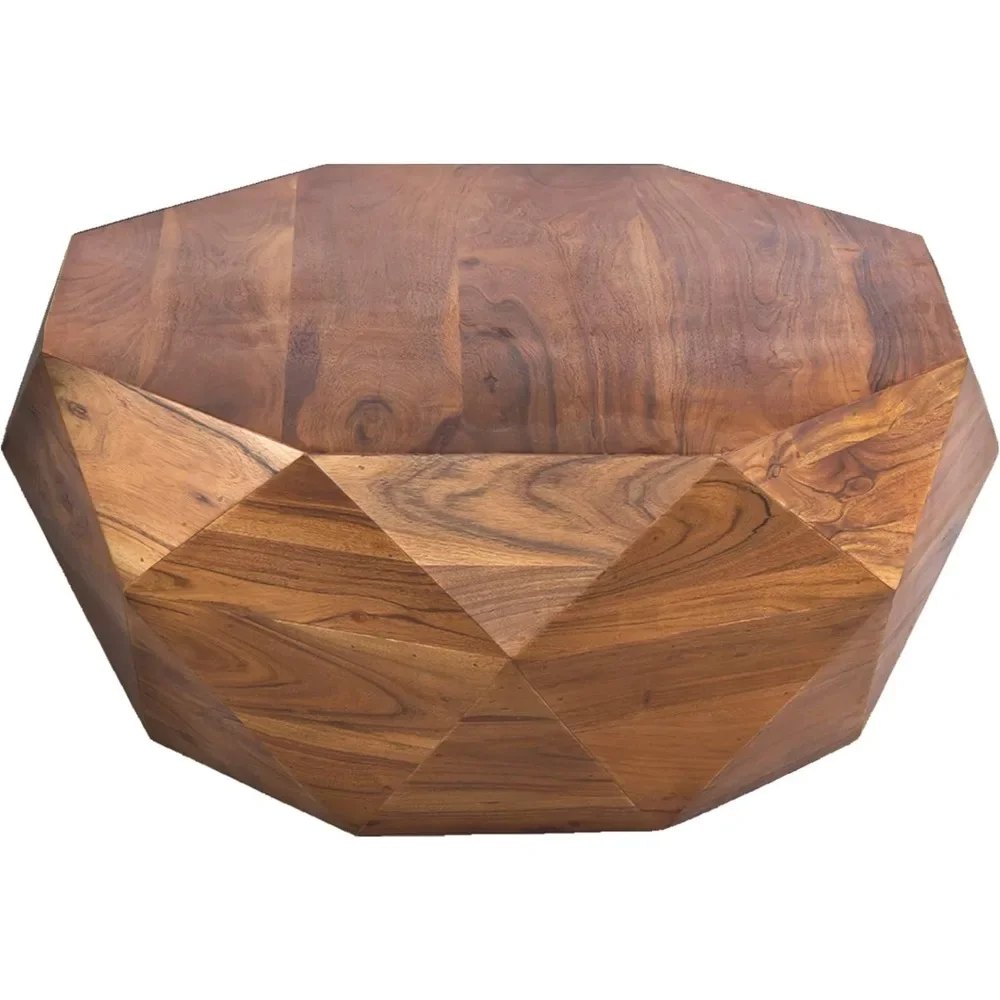 Mesa De Café De Madeira De Acácia De Diamante Forma, Top Liso, Marrom Escuro, 33"