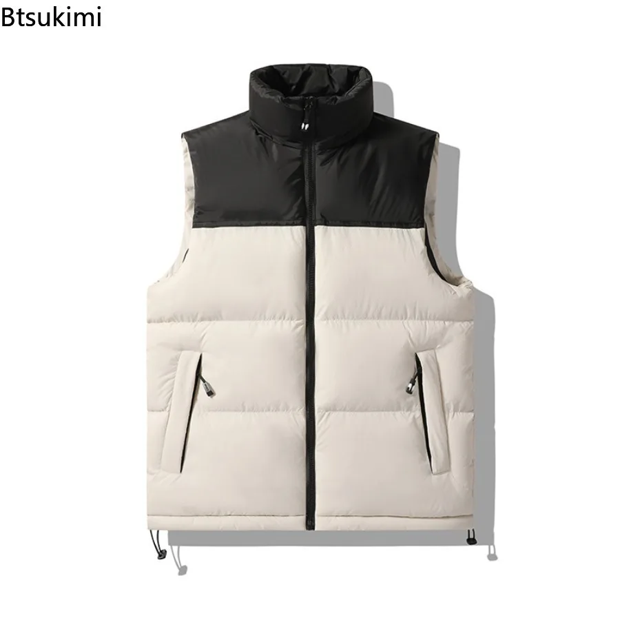 Men's Down Cotton Vest Winter Casual Patchwork Zipper Tank Top Men Outdoor Sleeveless Jacket Thick Warm Outerwear Vest M-8XL