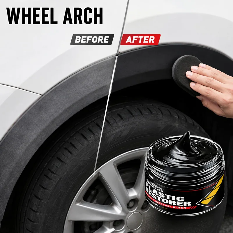 Strong Plastic Restorer, Black Restore & Glossy Finish, Prevents Graying, Easy Apply, for Car, Truck, SUV, Motorcycle, Furniture