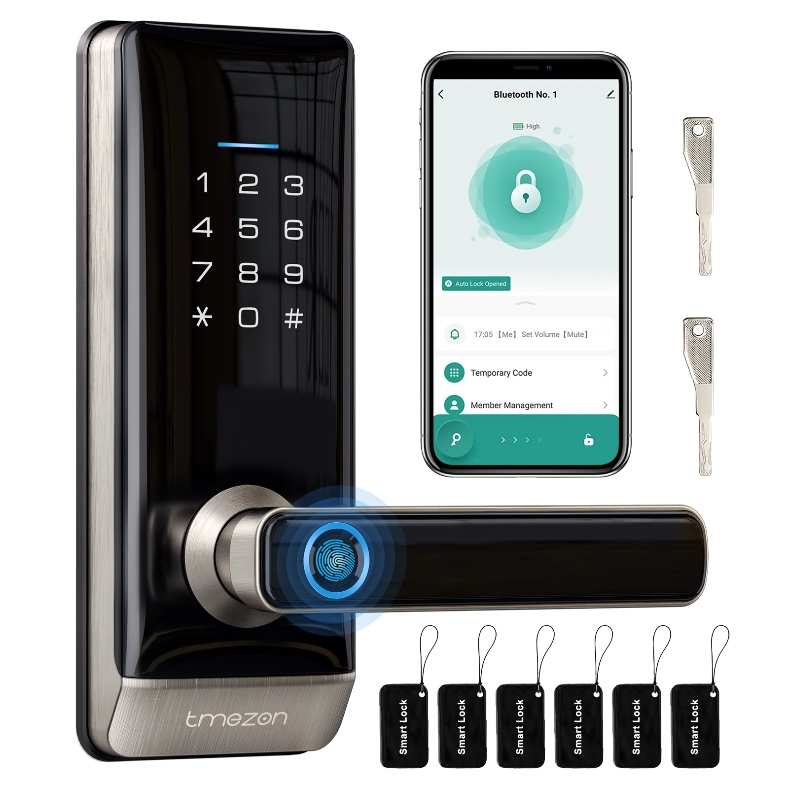 Smart Door Lock, TMEZON Keyless Entry Door Lock Fingerprint Door Lock with Keypad Digital Door Lock with Handle for Home, Rental