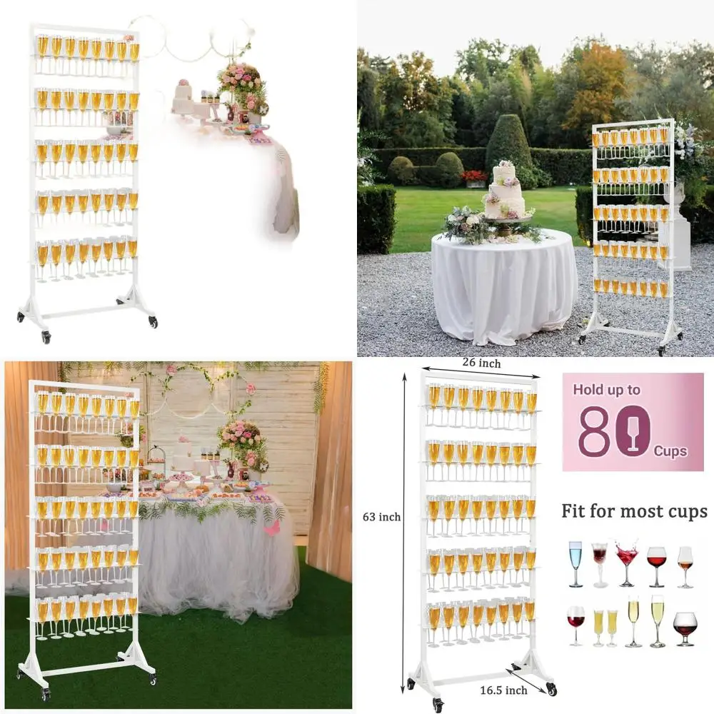 

5-Tier Adjustable Champagne Glass Holder, Up to 80 Glasses, Metal Wall Rack for Parties, Weddings, and Bars