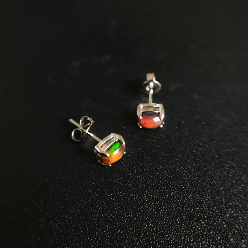 CSJ 100% Natural Africa Opal Stud Earrings 925 Sterling Silver Jewelry Gemstone 4*6mm for Women Birthday Party Christmas Gift