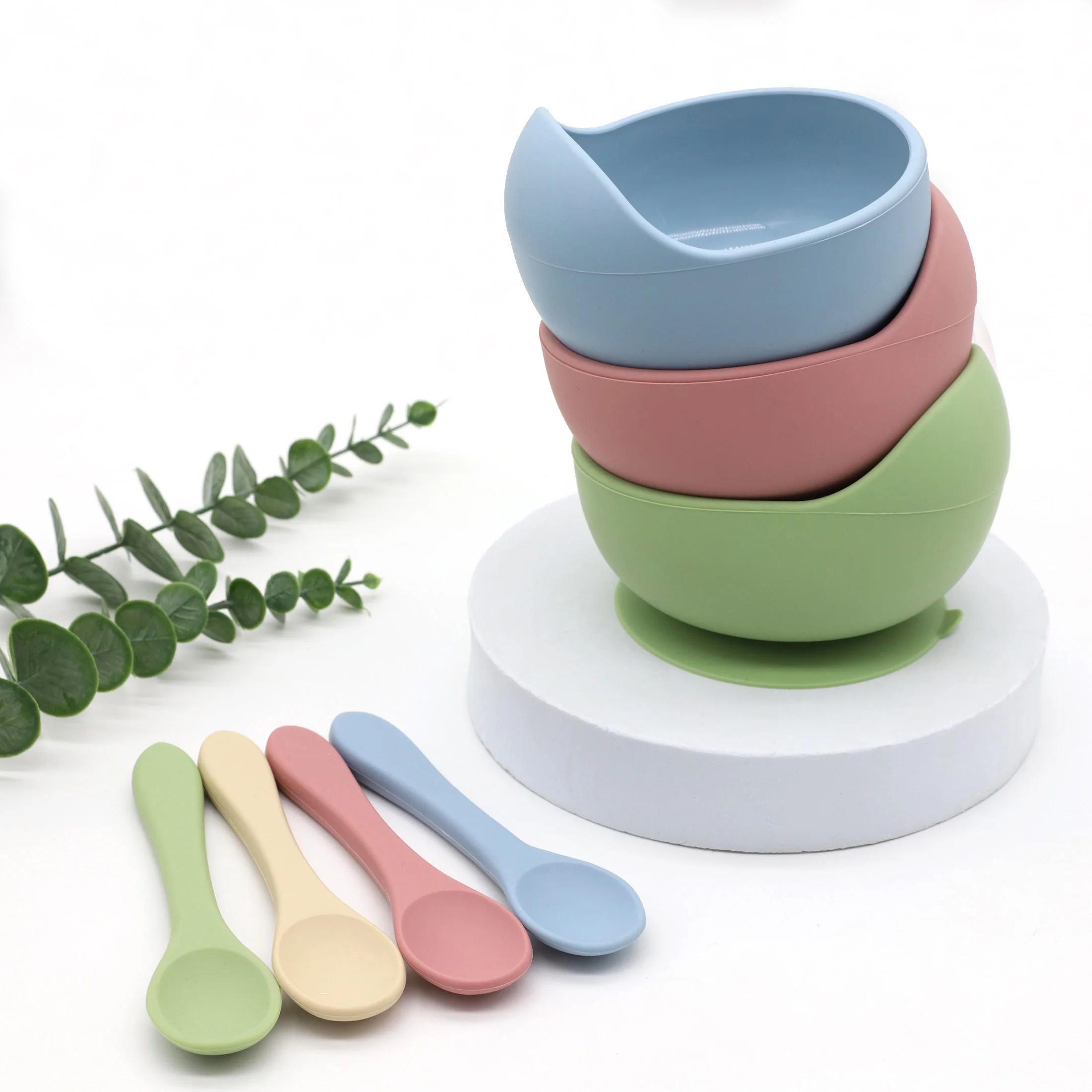 2pcs food grade silicone bowl spoon set baby food utensils
