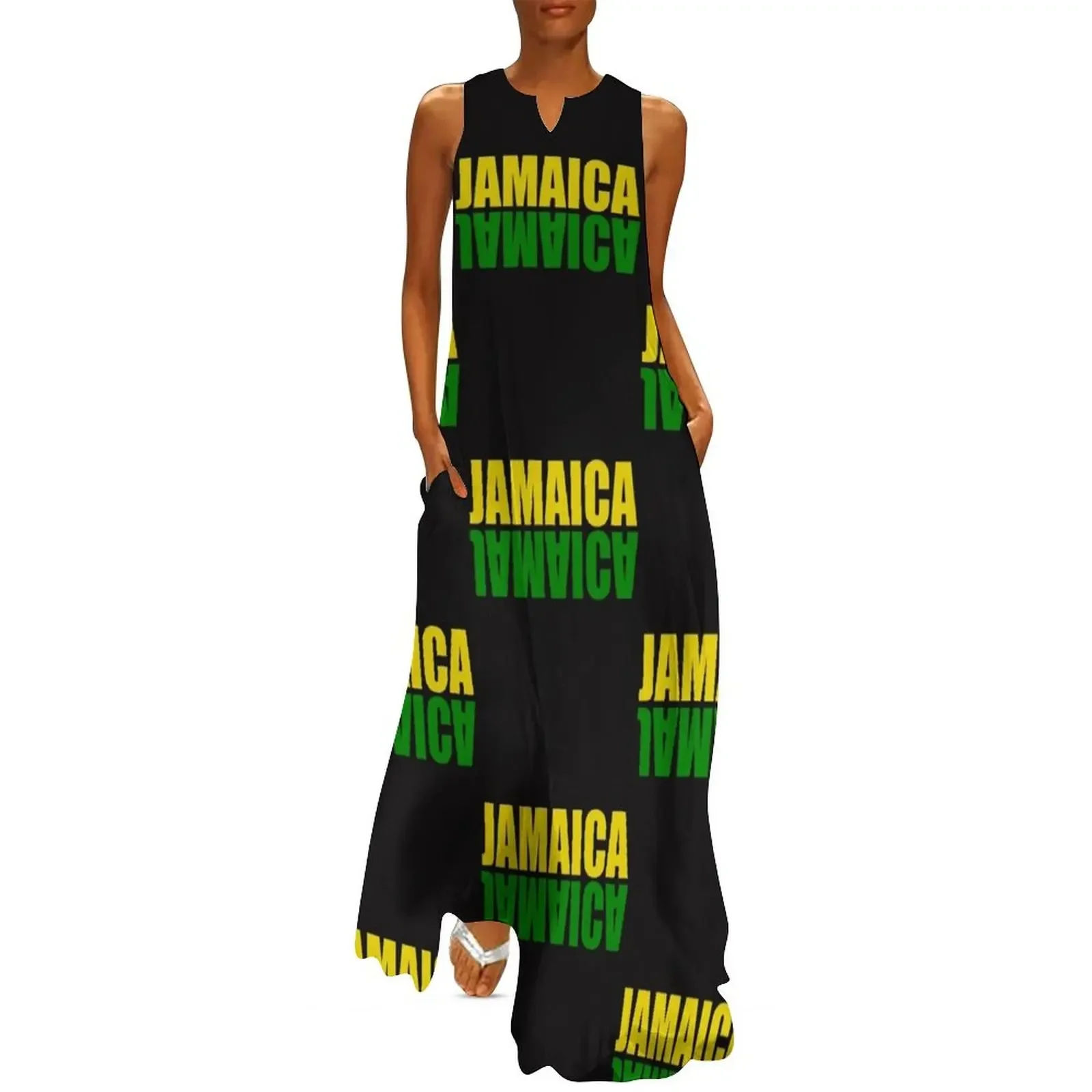 

Jamaica mirrored in the colors of the Jamaican flag black green and gold Long Dress party dresses women Dress