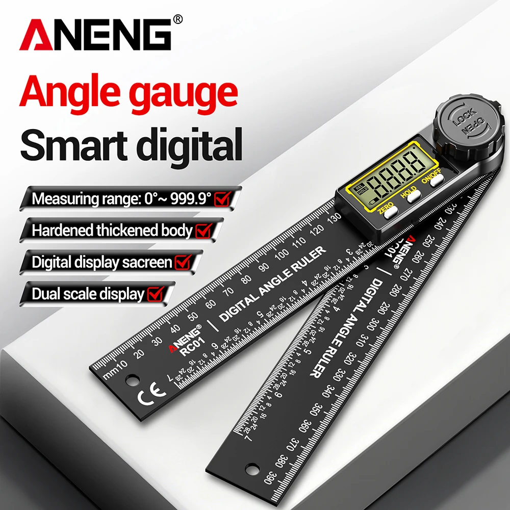 ANENG High-Precision 360° Digital LCD Angle Ruler Protractor Angle Finder Woodworking Tools for Room Inspection and Measure