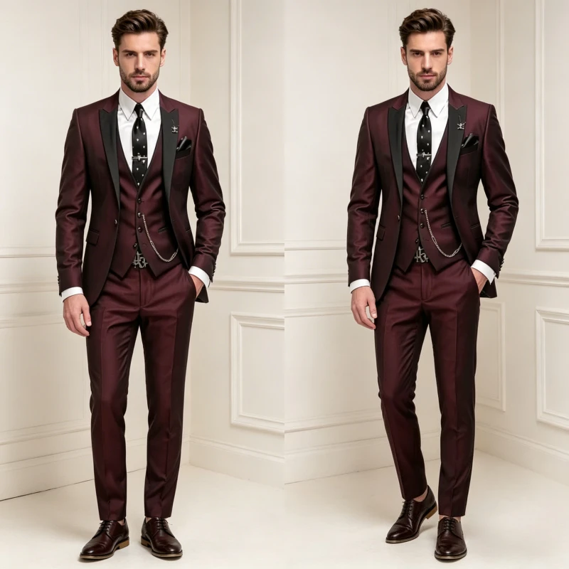 Men Blazer 3 Piece Set Suits Single Button Blazer Ankle Length Straight Pants Sleeveless Vest Spliced Loose Fit Business Party
