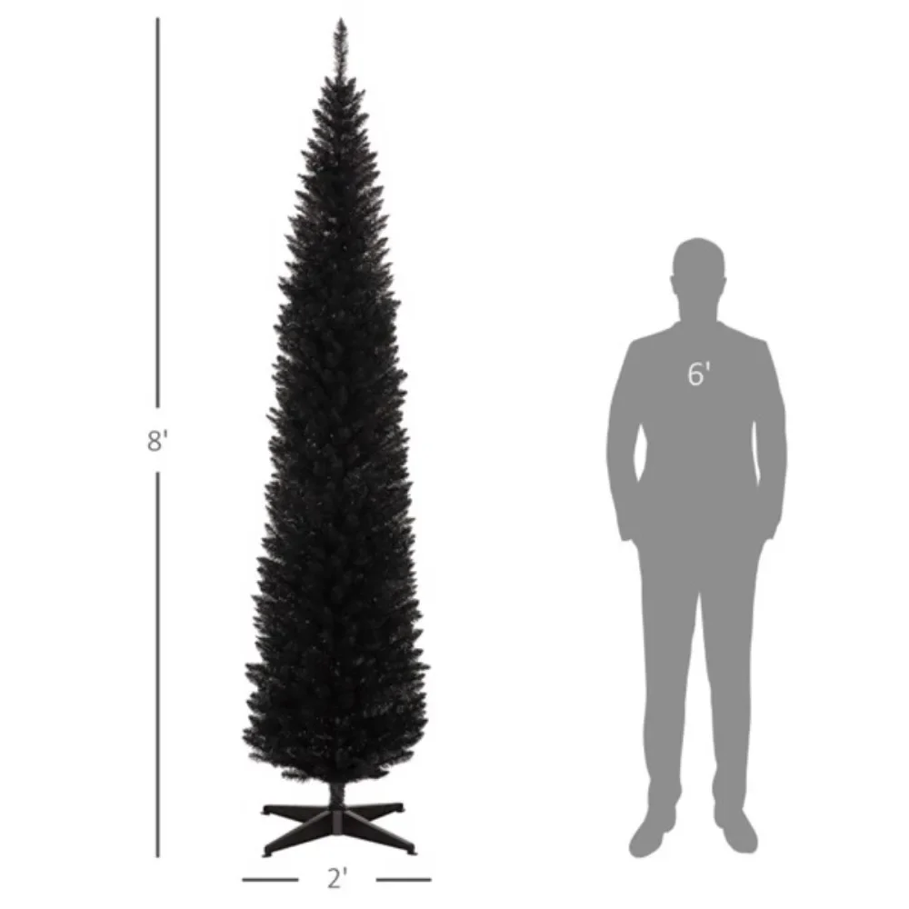 The 8-foot-tall artificial Christmas tree comes in a slim pencil style, with 618 branches adding a lush look to the tree