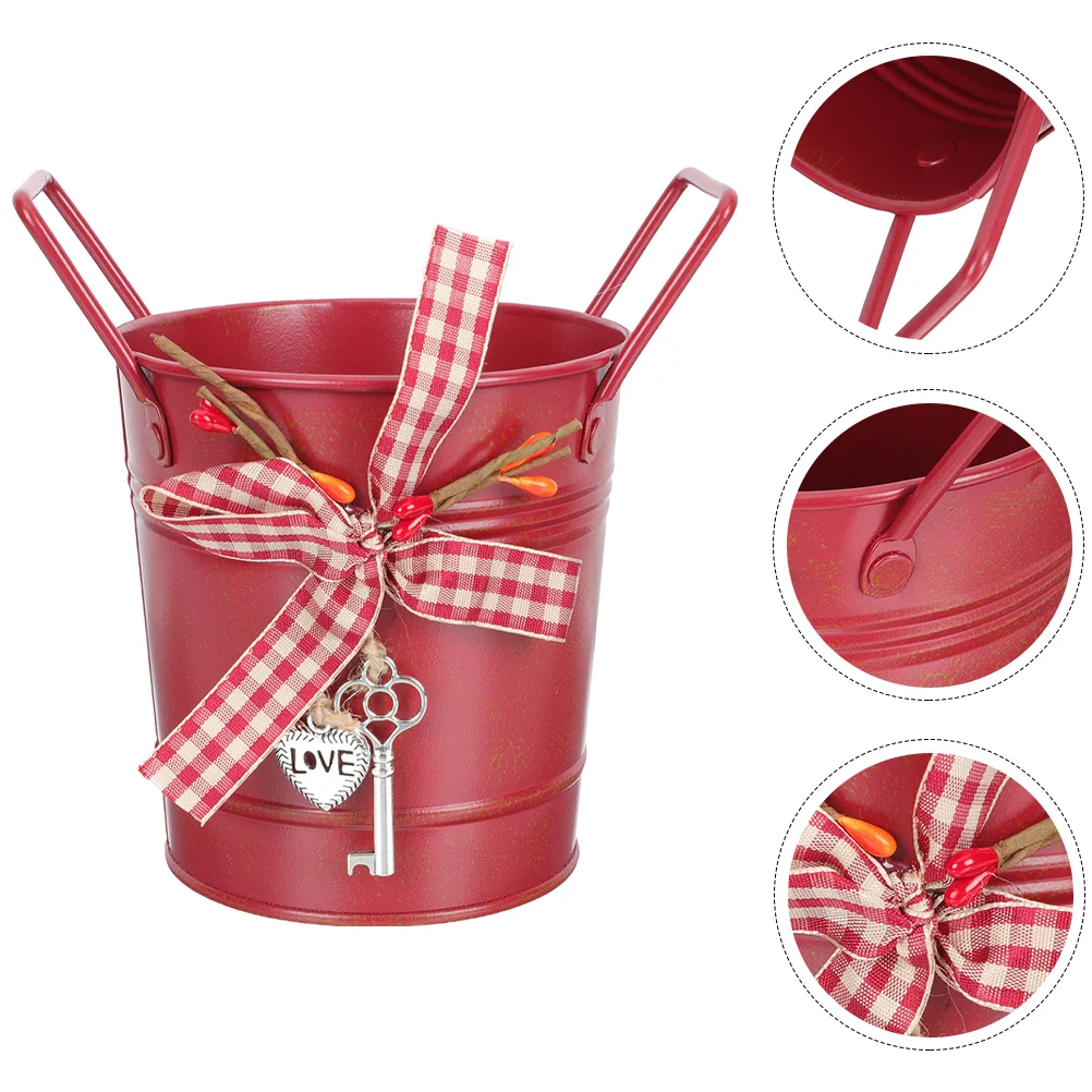 

2 Pcs Household Plant Pot Tin Bucket Decor Retro Flower Holder Holiday Ornaments Vintage