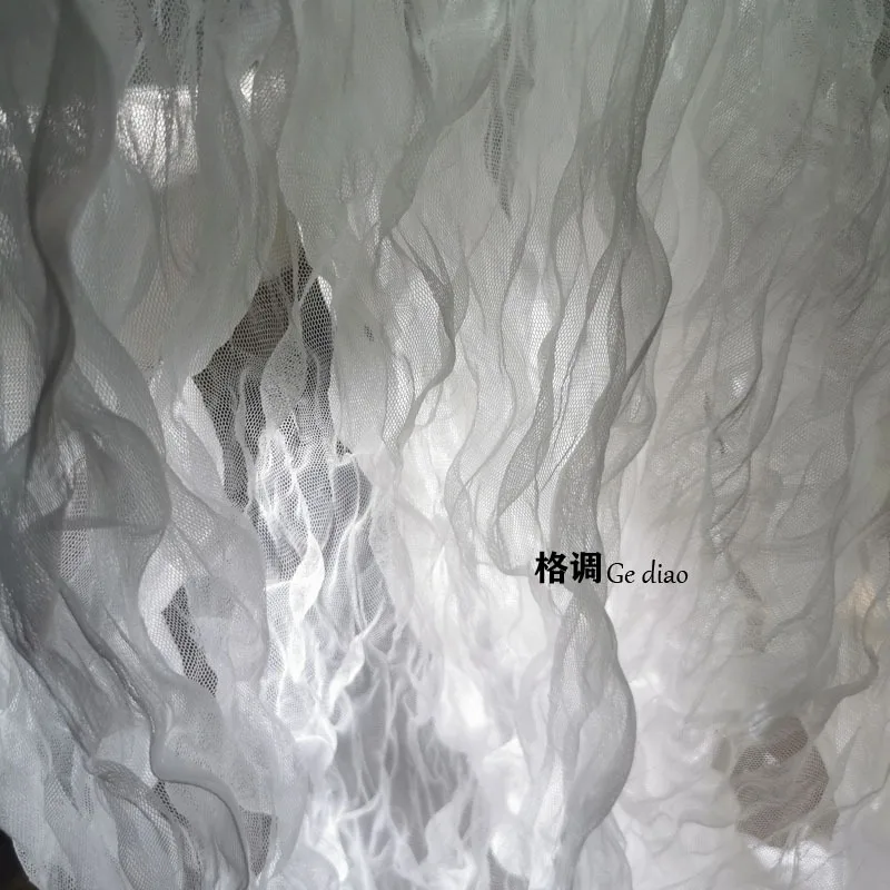 Irregular Three-dimensional Silhouette Water Vapor Bubbles Wrinkled Texture Mesh Gauze Clothing Designer Pleated Wave Fabric