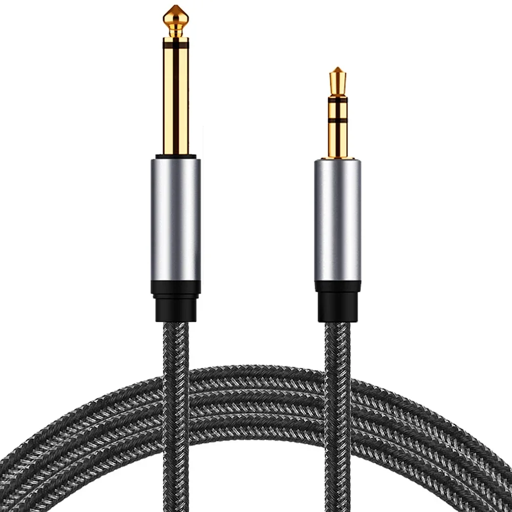 1.5M 6.35mm 1/4 TS To 1/8 TRS 3.5mm AUX Adapter Single Track Speaker Audio Cable Mono To Stereo Patch Cord for PC Guitar Mixer