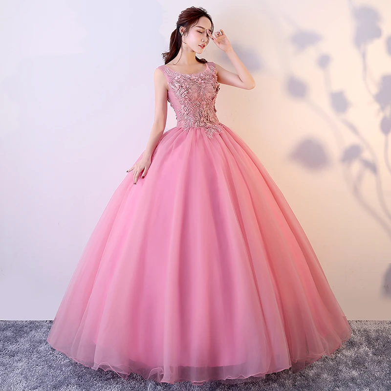 

Sweet Scoop Neck Quinceanera Dresses Very Elegant Evening Dresses For A Wedding Flowers Sleeveless Floor-length Tulle Ball Gown