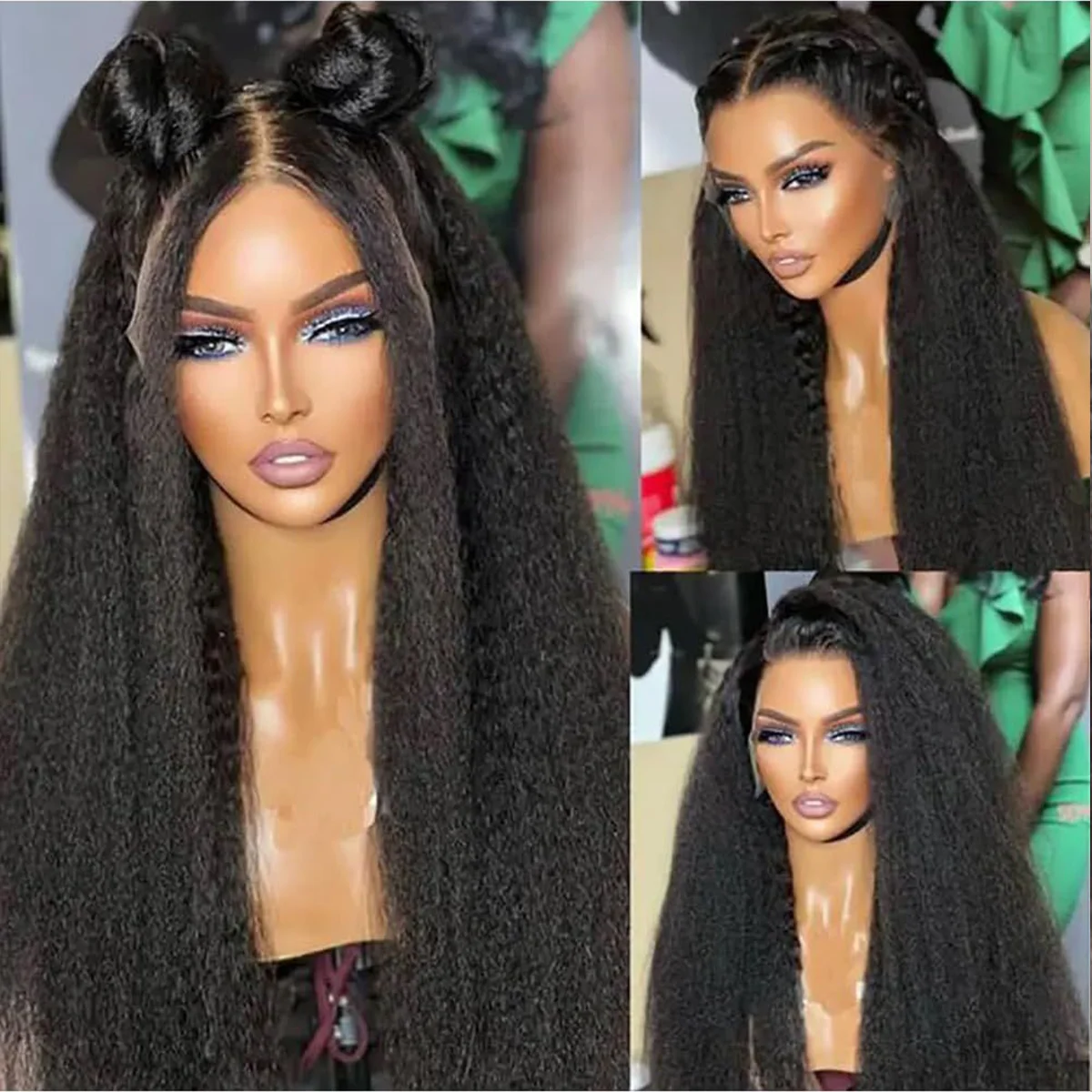 Yaki Straight Human Hair Wigs For Woman Pre Cut 13x4 HD Lace Front Wig Bye Knots 200% Density Kinky Straight Human Hair Wig Pre Plucked With Baby