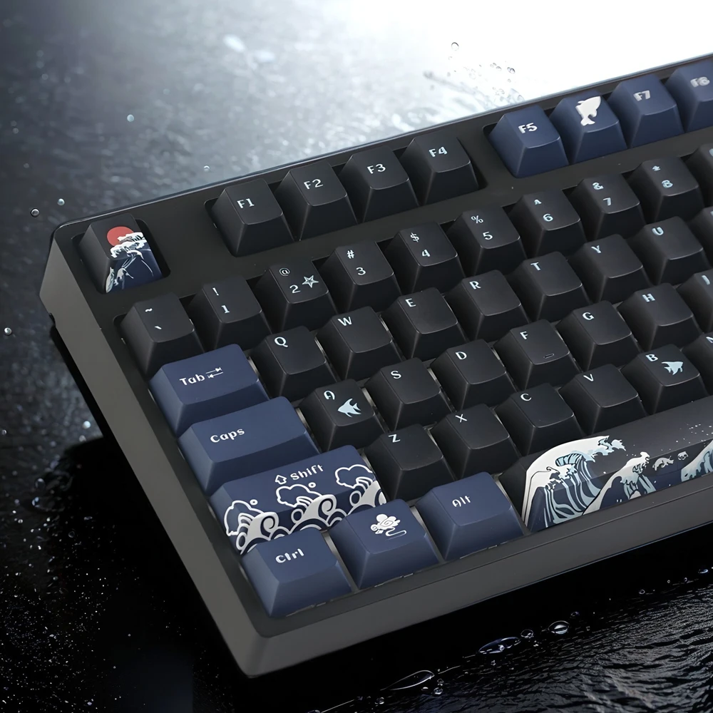 136 Keys Black Coral Sea Keycaps Set Cherry Profile PBT Dye Sublimation Key Cap For MX Mechanical Game Keyboard Accessories