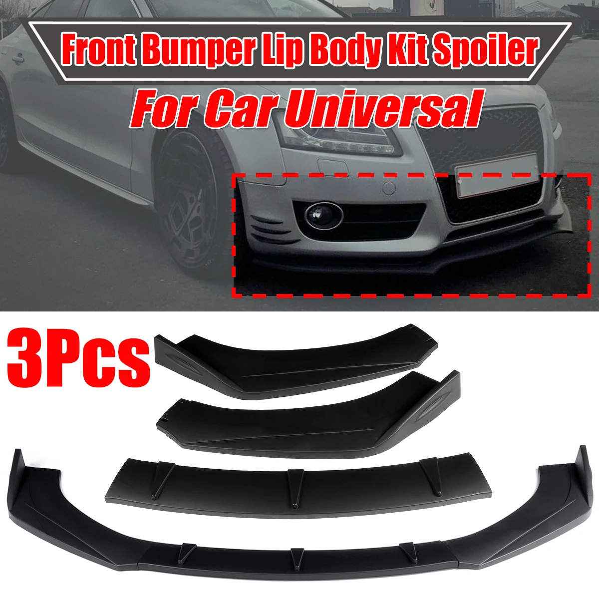 

1Set Universal Front Bumper Lip Body Kit Spoiler For Honda Civic BMW Benz Audi