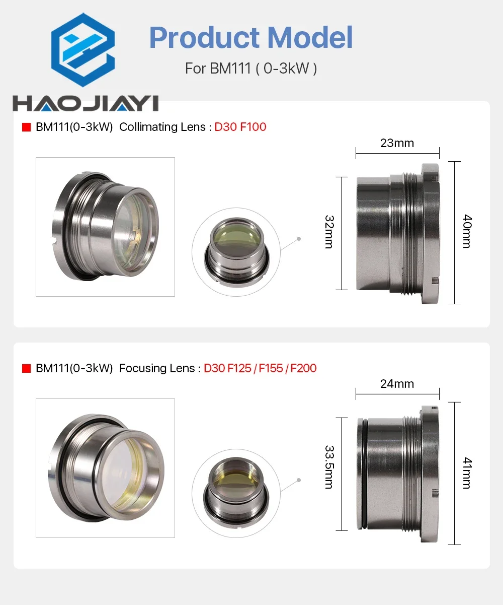 Lente de colimación y enfoque BM111 0-3kW, D30, F100, f125 mm, soporte de lente para Raytools, cabezal de corte láser BM111