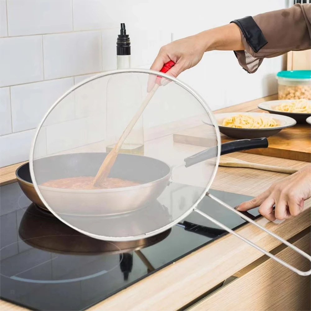 1 stücke 29/33 cm Edelstahl Öl Splash Bildschirm Rund Öl Schild Hohl Griff Anti Verbrühen Verwendet Für Küche tiefe Braten Kochen – Detail 8