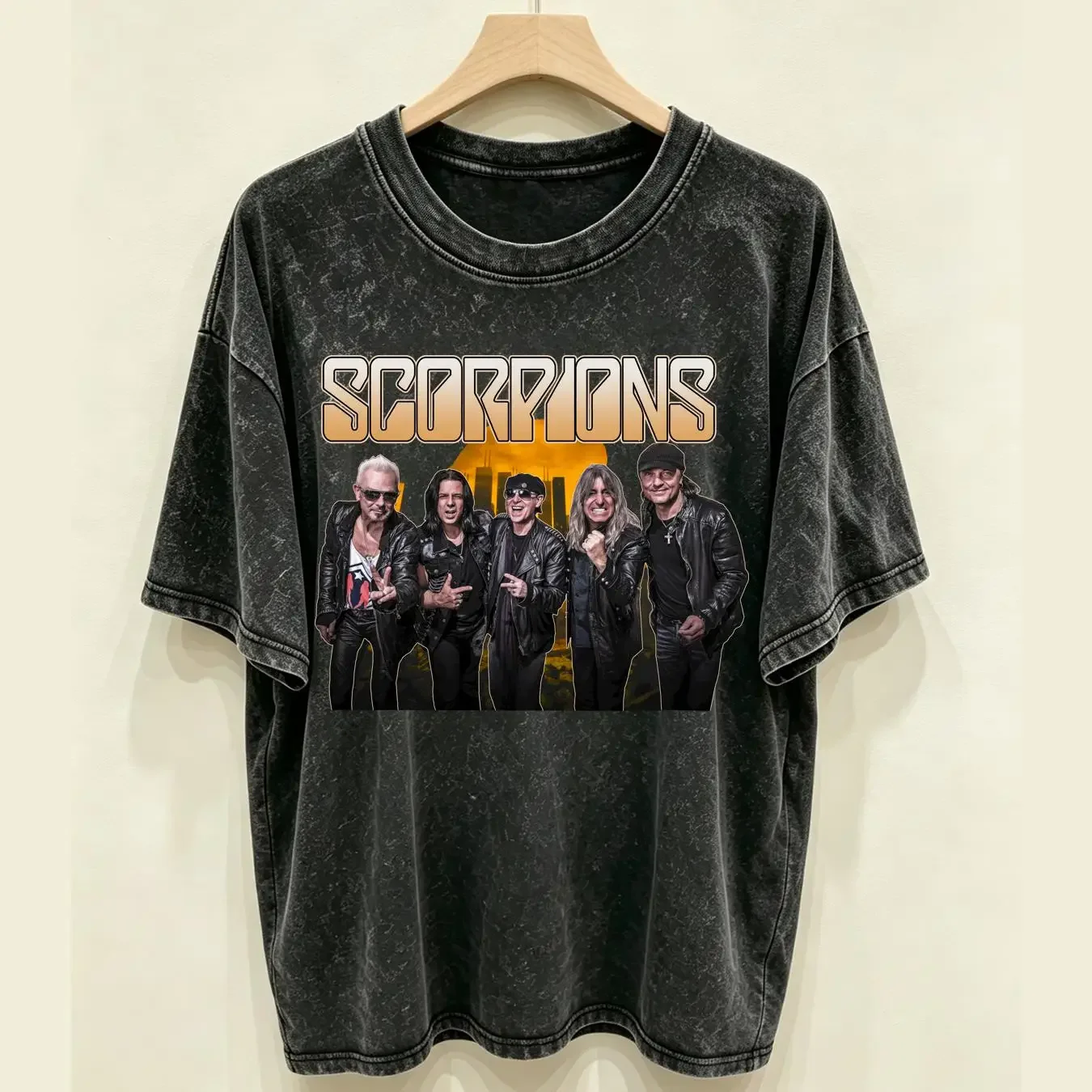 washed T Shirt scorpions city photo 2017 tour vintage Washed Stylish Casual Top For Everyday Wear Versatile streetwear homme