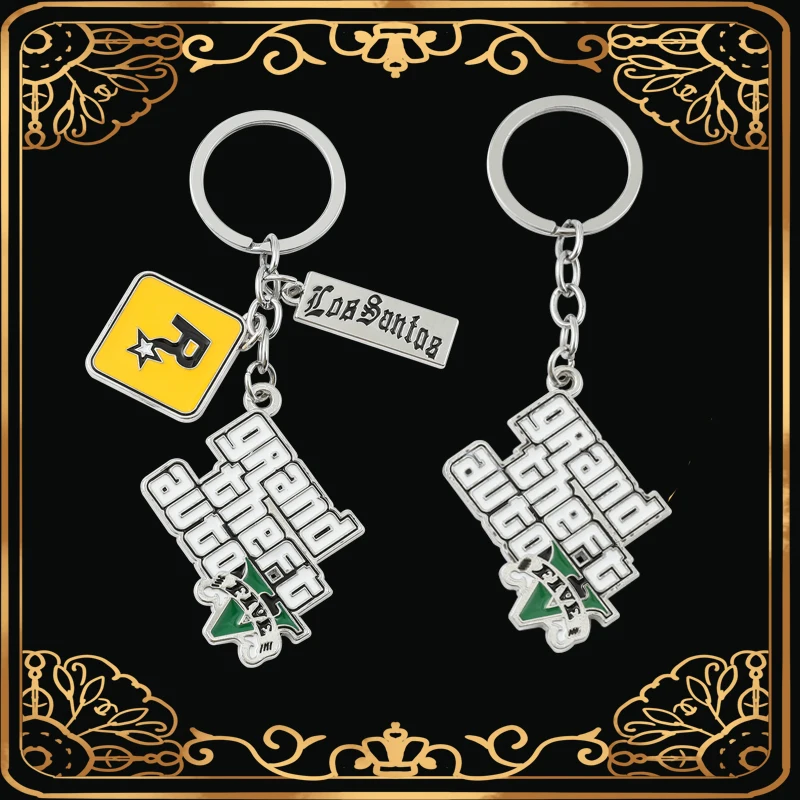 Hot Game PS4 GTA 5 Grand Theft Auto Keychain Metal Letter Keyrings For Fans friends Jewelry Accessories