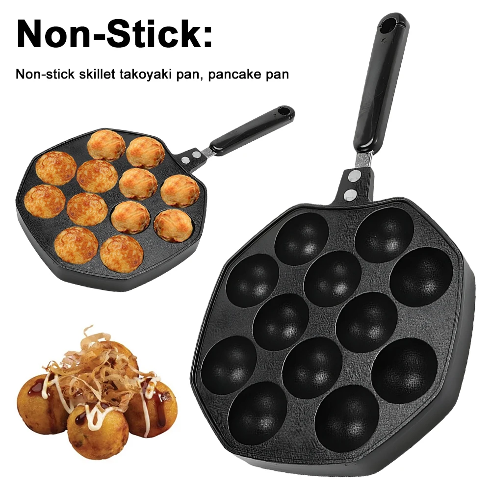 Nonstick Takoyaki Grill Pan with 12 Holes Perfect for Home Cooking Octopus Balls and Pancakes Baking Easy to Clean