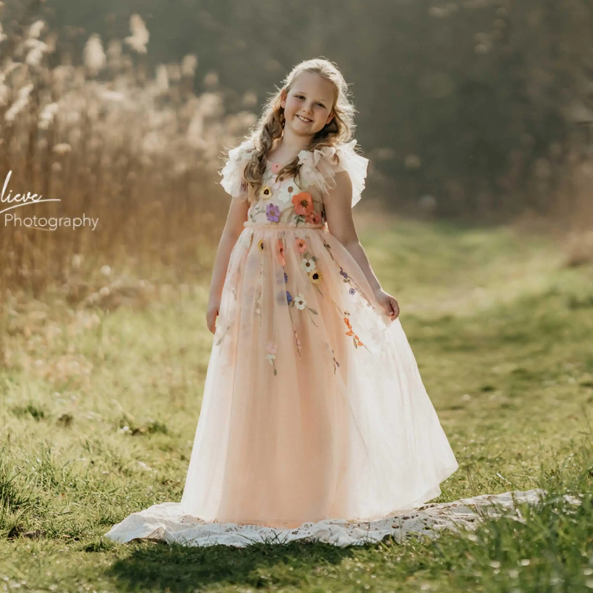 Don&Judy Little Girl Dress Embroidery Flower Skirt Tulle Puffy Skirt Princess Dress For Girl Birthday Gift Photography Clothing